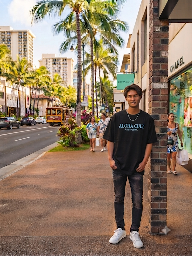 オリジナルTシャツ(ALOHA CULT) BK×ブルー